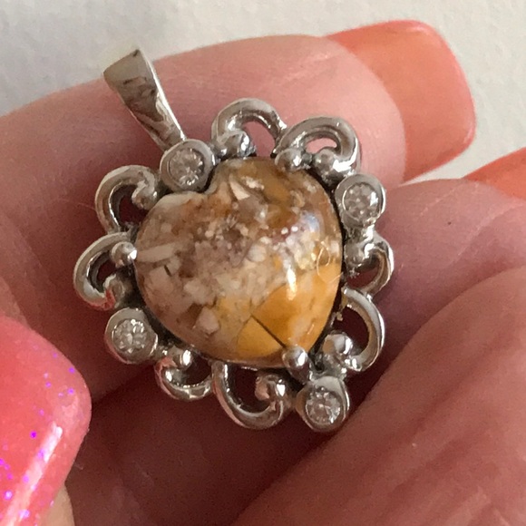 Sterling Silver Australian Jasper & White Topaz Heart Pendant - Picture 2 of 11